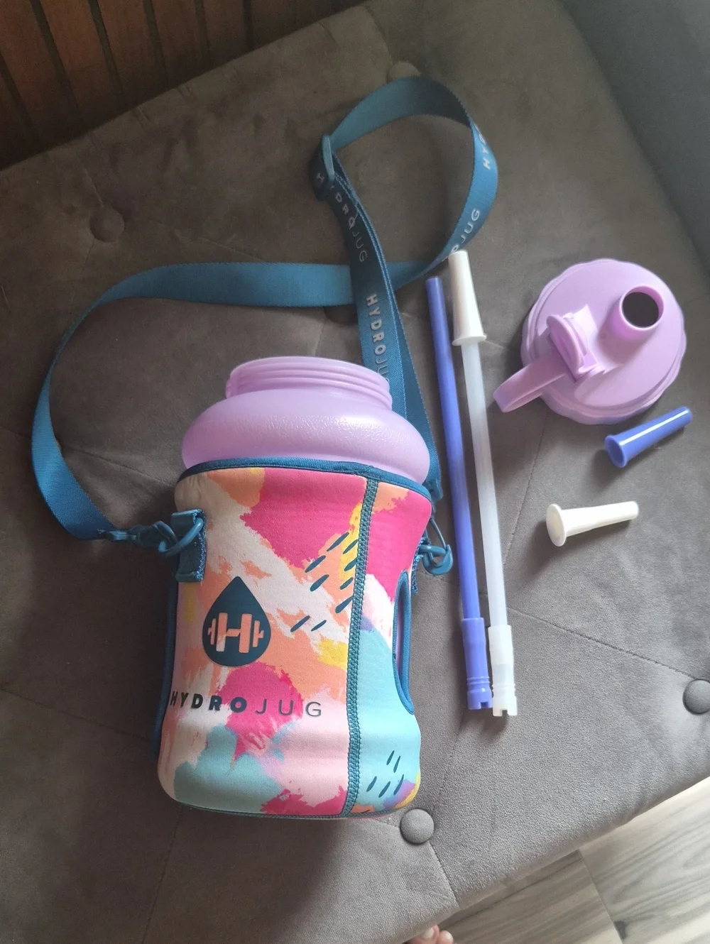 HydroJug Pink Lavender Blue Insulated Water Bottle Carrier with Straws and Lid